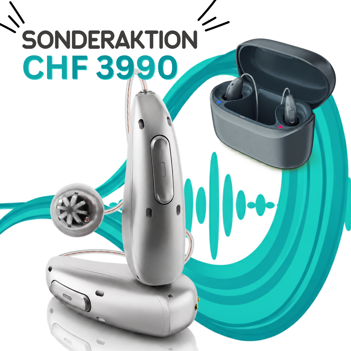 Sonderangebot: 2x Phonak Audéo EON 90-R & ChargerGO (Ladestation mit integriertem Akku)