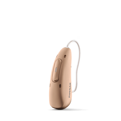 Phonak Audéo Infinio Ultra – Packshot in Komplettansicht mit Hörschlauch