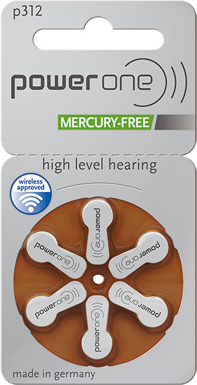 6 x Power One Hörgerätebatterien Grösse 312 / Braun